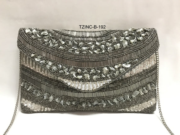SILVER SHELL BE TRENDY BEAD CLUTCH BAG FOR WOMEN -BTCBW001SS