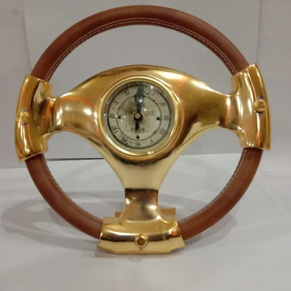 GOLD FINISH CAR STEERING DESIGN  METAL WALL CLOCK( 13  INCHES )  -SAVWC001