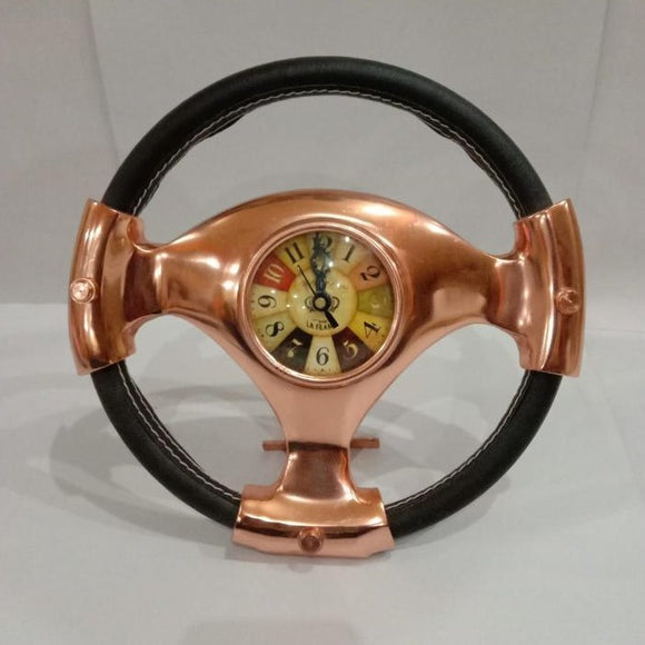 ROSE GOLD FINISH CAR STEERING DESIGN METAL WALL CLOCK( 13  INCHES )  -SAVWC001RG