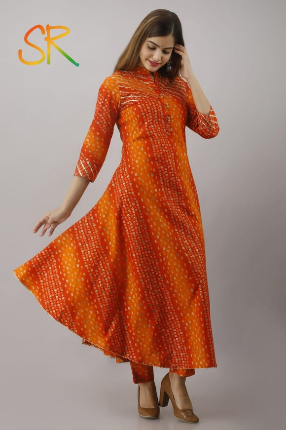 RED AND ORANGE GOTA WORK KURTI WITH PANT FOR WOMEN-MAWKP001