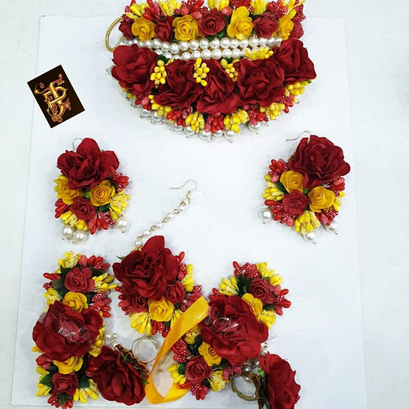 Sagarika , Maroon and Yellow  combination Handmade flower jewellery-LRFJ001MY