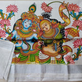 Krishna Leela ,  Silver Tissue Sarees With Big Mural Prints On The Pallu And Small Murals Along The Borders-CFSMS001KL
