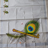 Mayilpeeli,  Silver Tissue Sarees With Big Mural Prints On The Pallu And Small Murals Along The Borders-CFSMS001MP