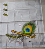 Mayilpeeli,  Silver Tissue Sarees With Big Mural Prints On The Pallu And Small Murals Along The Borders-CFSMS001MP