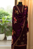 PLUM WINE COLOR CREPE SALWAR SUIT MATERIAL WITH SWAROVSKI EMBELLISHMENTS-MOSS001