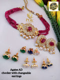 KRISHNA ,COLOR CHANGEABLE CHOKER NECKLACE SET WITH CHANGEABLE STONE EARRINGS AND PENDANT-KFCSE001