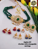 KRISHNA ,COLOR CHANGEABLE CHOKER NECKLACE SET WITH CHANGEABLE STONE EARRINGS AND PENDANT-KFCSE001