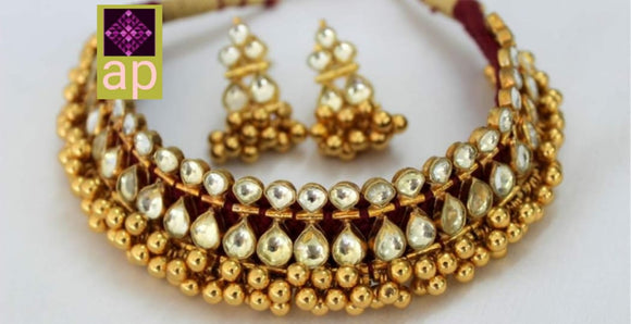 PREMIUM QUALITY AHMEDABADI KUNDAN NECKLACE SET FOR WOMEN -MOAKNS001