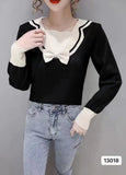 Front Bow Full Sleeve Sweater Pullover Dress for Girls-SHOS001RWB