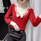 Front Bow Full Sleeve Sweater Pullover Dress for Girls-SHOS001RWB