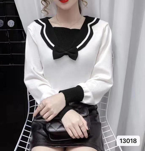 Front Bow Full Sleeve Sweater Pullover Dress for Girls-SHOS001RWB