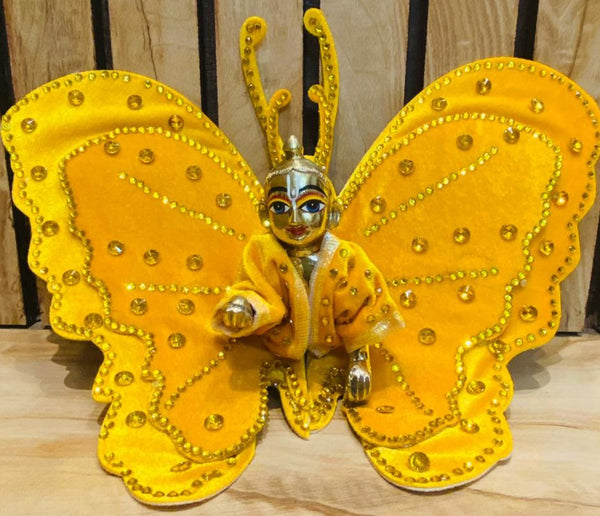GOLDEN YELLOW BEAUTIFUL VELVET BUTTERFLY POSHAK FOR LADDU GOPAL