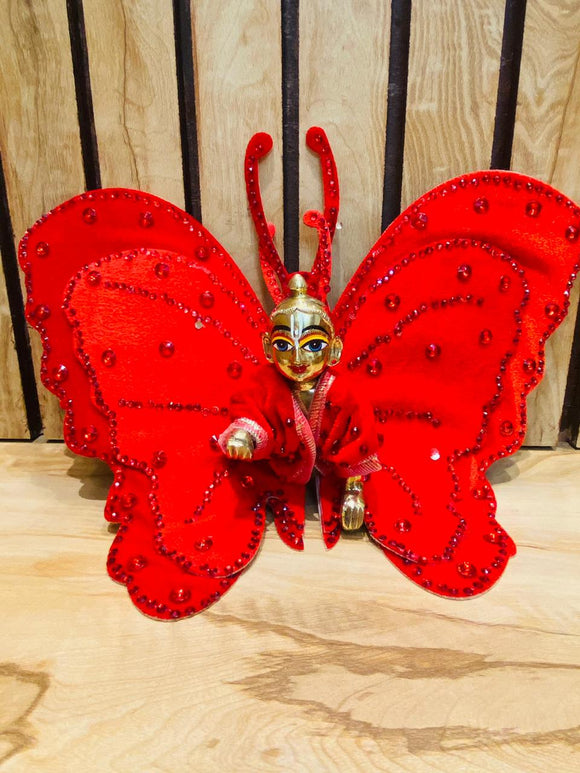 RED  BEAUTIFUL VELVET  BUTTERFLY POSHAK FOR LADDU GOPAL -RCBD001R