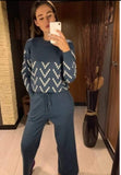 NAVY BLUE ZIGZAG DESIGN PRINTED CO ORDINATE SET FOR WOMEN -SHOSNB001