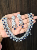 BLUE SAPHYR AND ZIRCON DIAMOND NECKLACE SET FOR WOMEN -MOKNSS001