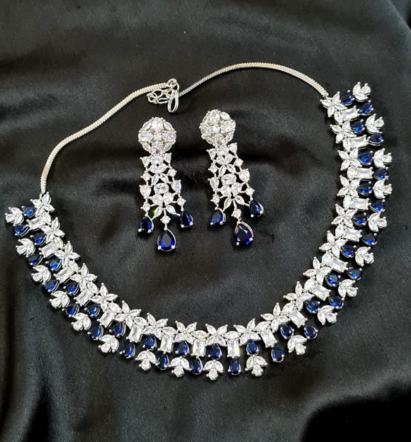 BLUE SAPHYR AND ZIRCON DIAMOND NECKLACE SET FOR WOMEN -MOKNSS001