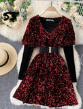 BEAUTIFUL SEQUINS VELVET SHORT DRESS FOR WOMEN -RYSVD001