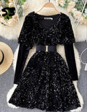 BEAUTIFUL SEQUINS VELVET SHORT DRESS FOR WOMEN -RYSVD001