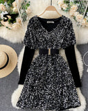 BEAUTIFUL SEQUINS VELVET SHORT DRESS FOR WOMEN -RYSVD001