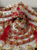 RED AND WHITE ,GOLDEN WORK POSHAK WITH PAGRI  FOR LADDU GOPAL -GGLGD001RW