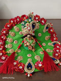 PARROT GREEN AND RED   ,GOLDEN WORK POSHAK  WITH PAGRI FOR LADDU GOPAL -GGLGD001PGR