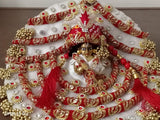RED AND WHITE ,GOLDEN WORK POSHAK WITH PAGRI  FOR LADDU GOPAL -GGLGD001RW