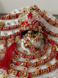 RED AND WHITE ,GOLDEN WORK POSHAK WITH PAGRI  FOR LADDU GOPAL -GGLGD001RW