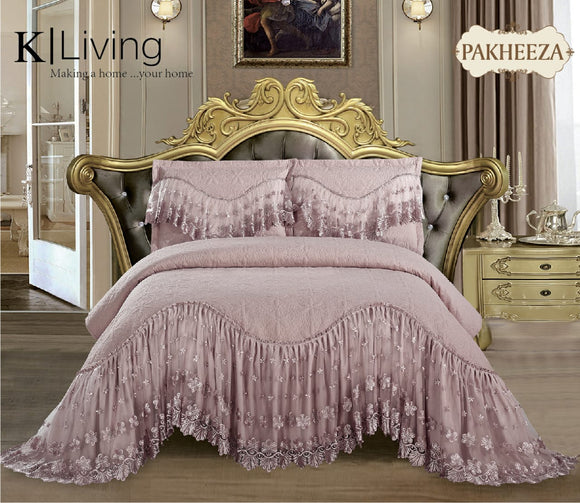 ONION PINK COLOR PAKHEEZA, OUR PREMIUM RANGE OF BED COVER WITH PILLOW COVERS FOR KING SIZE BEDS-RYBC001OP