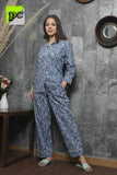 BLUE COTTON NIGHT SUIT WITH HAND BLOCK PRINTS FOR WOMEN -MAWNSB001
