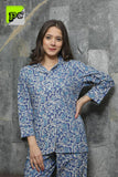 BLUE COTTON NIGHT SUIT WITH HAND BLOCK PRINTS FOR WOMEN -MAWNSB001