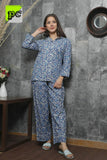 BLUE COTTON NIGHT SUIT WITH HAND BLOCK PRINTS FOR WOMEN -MAWNSB001
