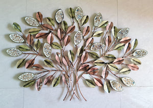 YASH, Copper and Green Leaves Mosaic Tree Wall Decor for Homes-RYWD001CG