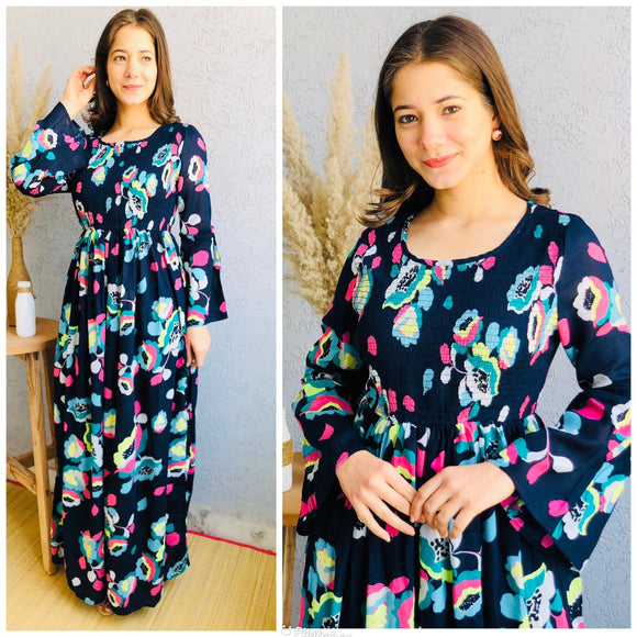 NEW FLORAL BLUE RAYON DRESS FOR WOMEN-MAWRD001