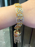 BEAUTIFUL KUNDAN BRACELET WITH MEENAKARI WORK BACK AND PEARL HANGING -MAWB001