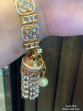 BEAUTIFUL KUNDAN BRACELET WITH MEENAKARI WORK BACK AND PEARL HANGING -MAWB001