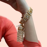 BEAUTIFUL KUNDAN BRACELET WITH MEENAKARI WORK BACK AND PEARL HANGING -MAWB001
