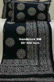 BLACK DAABU COLLECTION PURE COTTON BEDSHEET WITH PILLOW COVERS-RG35BS001B
