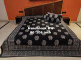 BLACK DAABU COLLECTION PURE COTTON BEDSHEET WITH PILLOW COVERS-RG35BS001B