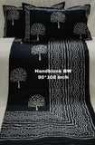 BLACK DAABU COLLECTION PURE COTTON BEDSHEET WITH PILLOW COVERS-RG35BS001B