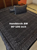 BLACK DAABU COLLECTION PURE COTTON BEDSHEET WITH PILLOW COVERS-RG35BS001B