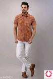 ZOYA ORANGE COLOR PRINTED COTTON SHIRT FOR MEN-ZY001O