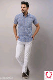 ZOYA BLUE COLOR PRINTED COTTON SHIRT FOR MEN-ZY001LBS