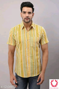 ZOYA YELLOW COLOR PRINTED COTTON SHIRT FOR MEN-ZY001Y