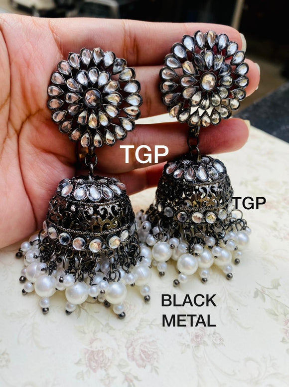 NEW AFGHANI JHUMKIS black metal premium range  with pearl beads