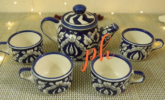 Blue and White  color Hand painted Ceramic Kettle Set-SKDKS001BW