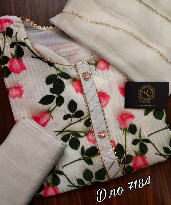 Valentine special Pure Georgette Rose Print Salwar Top with sequins  & Gota Work-GANUVS001