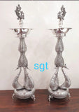HAMSAVENI, PAIR OF 2 , ANTIQUE FINISH GERMAN SILVER SWAN SILVER LAMPS-SNSL001