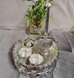 SILVER LOTUS , ANTIQUE FINISH HAND CRAFTED  GERMAN SILVER URLI SET -SNSLUS001