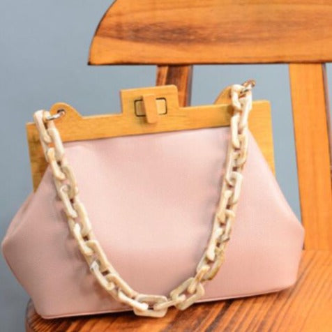 PINK SHADE PREMIUM SERIES WOODEN FRAME STYLISH SLING BAG FOR WOMEN -MOESS001P