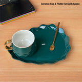 CERAMIC CUP AND PLATTER WITH GOLDEN  SPOON SET -MOECCSP001